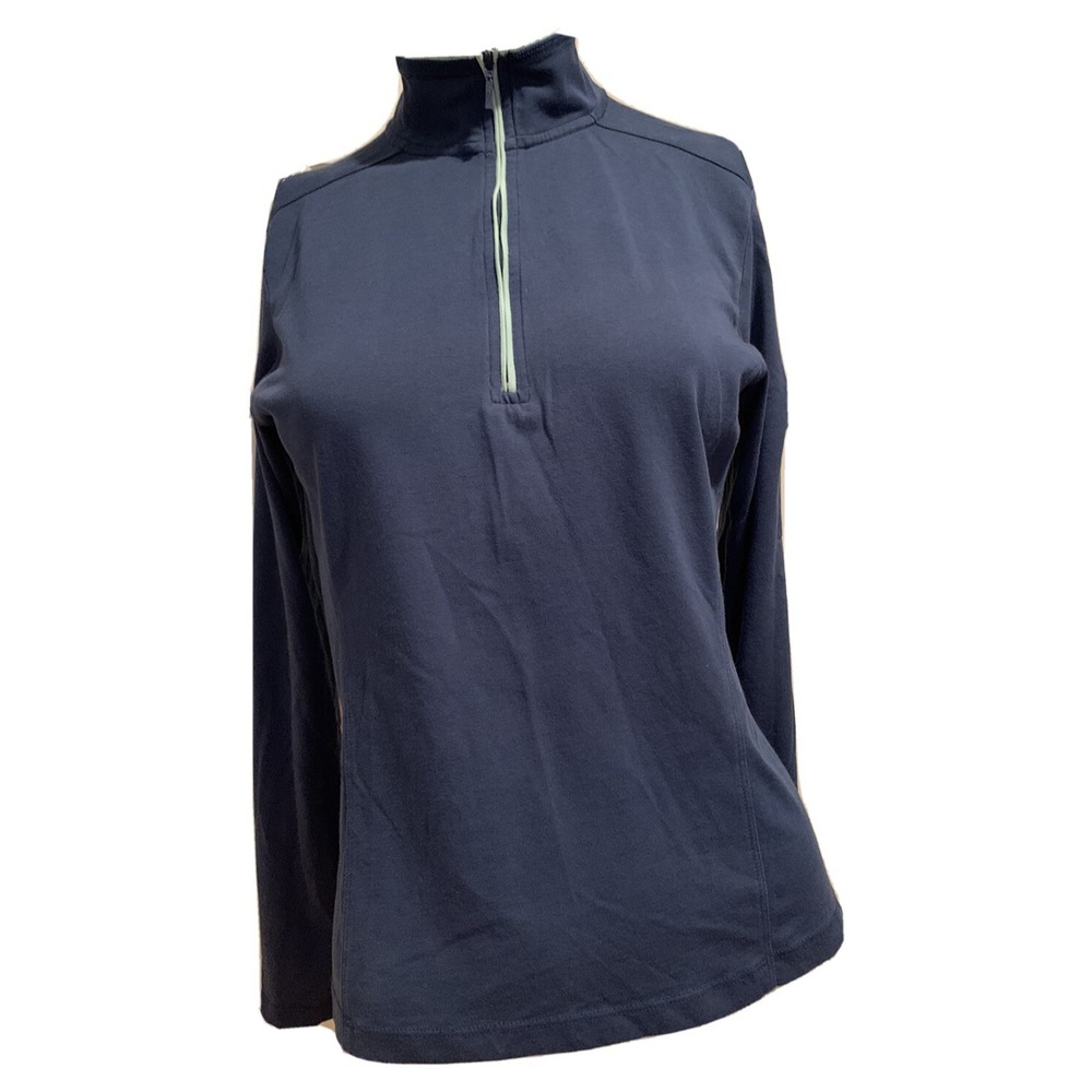 Horny Toad Womens 1/2 Zip Long Sleeve Top Bue w/ Green Cotton Blend Small
